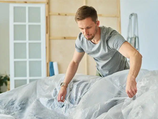 A man putting dust sheets down