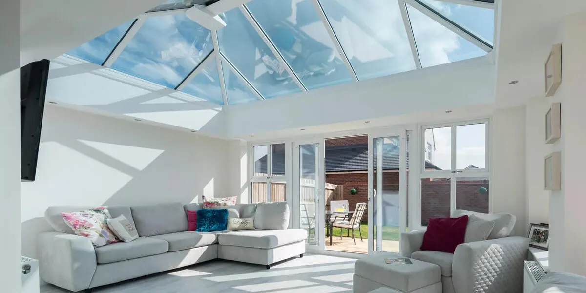 Internal shot of a glass roof conservatory